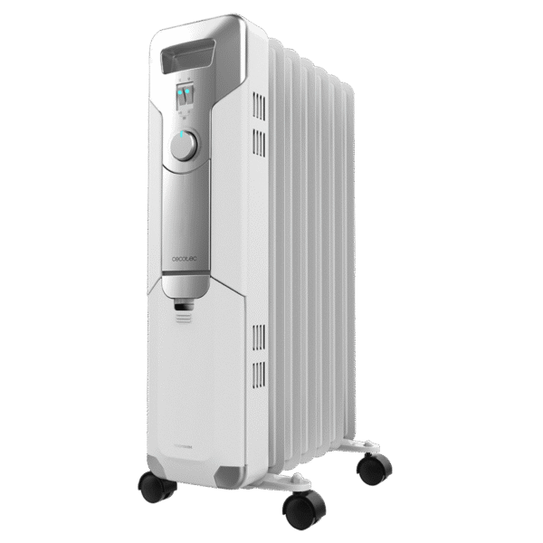 Radiador de aceite Cecotec ReadyWarm 7000 Space de 7 módulos y 1500 W con ruedas y recogecables