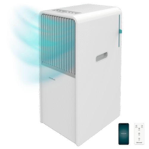 Aire acondicionado portátil blanco Cecotec ForceClima 7100 Soundless vista frontal con panel de control