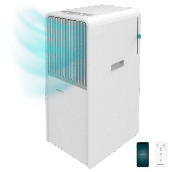 8163 Aire acondicionado portátil blanco Cecotec ForceClima 7100 Soundless vista frontal con panel de control