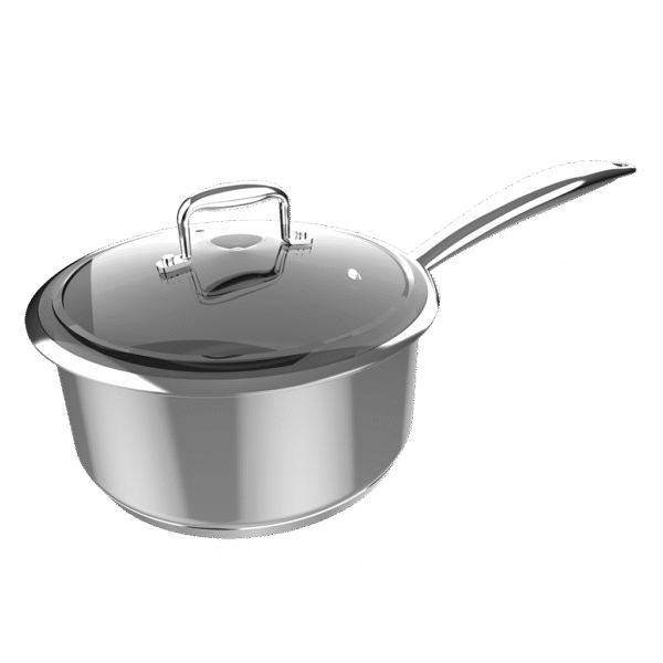 Cazo Polka Fantasy 16 Pot Golden de aluminio forjado con mango dorado y tapa de cristal sobre fondo neutro