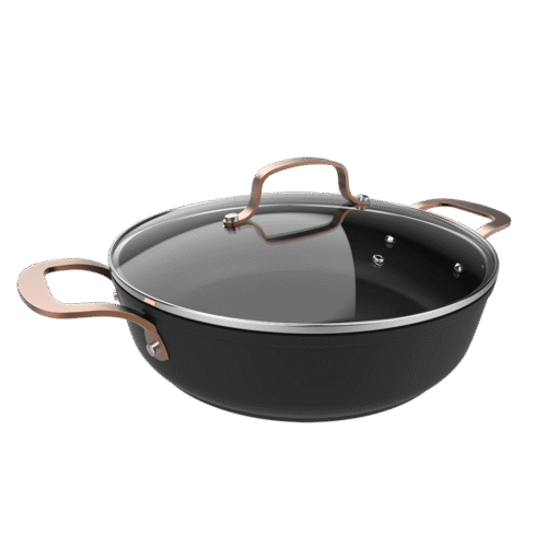 Vista frontal del Set de 6 cuchillos Cecotec Swiss Chef color negro con hojas de acero inoxidable y revestimiento cerámico en su caja original