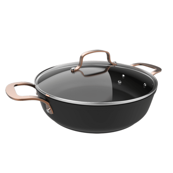 Vista frontal del Set de 6 cuchillos Cecotec Swiss Chef color negro con hojas de acero inoxidable y revestimiento cerámico en su caja original