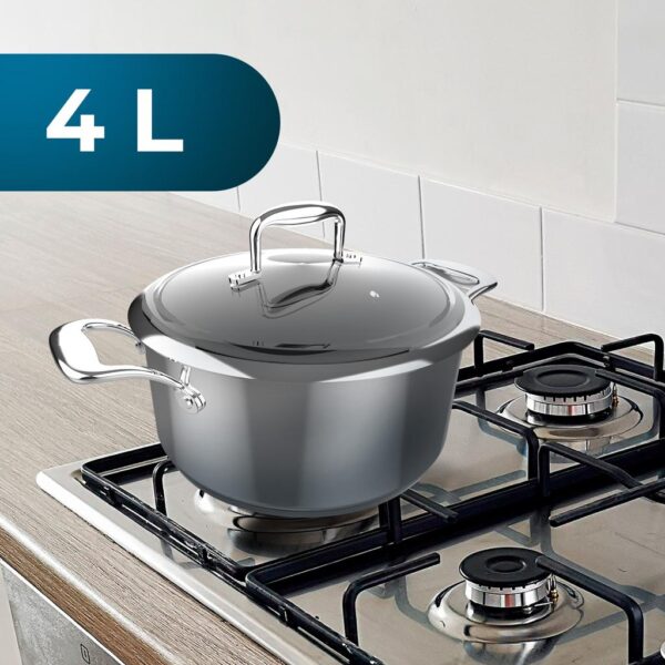 Imagen 3 Olla Polka Classy 24 Pot Steel de acero inoxidable 18/10. Capacidad de 4 L y 24 cm de diámetro. Apta para todas las cocinas, inducción y con tapa de cristal.