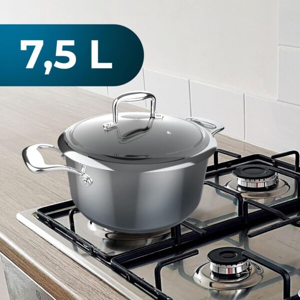 Imagen 3 Olla de acero inoxidable 18/10 de 28 cm y 7,5 L. Incluye tapa de cristal, revestimiento antiadherente y es apta para todas las cocinas, incluida inducción.