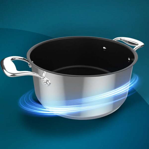 Imagen 4 Olla de acero inoxidable 18/10 de 28 cm y 7,5 L. Incluye tapa de cristal, revestimiento antiadherente y es apta para todas las cocinas, incluida inducción.