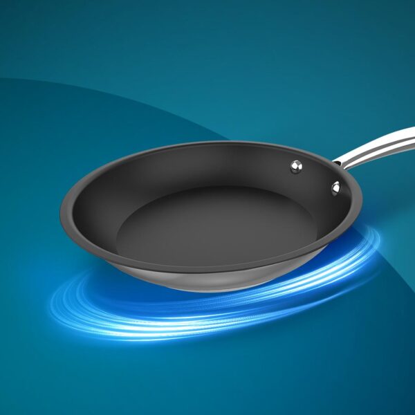 Imagen 3 Sartén de 24 cm en acero inoxidable 18/10 de alta calidad. Cuenta con revestimiento antiadherente, mango remachado y fondo difusor apto para inducción.