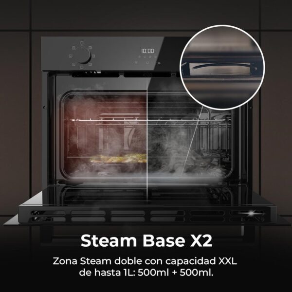 Imagen 8 Horno integrable Cecotec de 53L y 2600W. Con 7 funciones, Steam Assist y diseño Glass Black. Eficiencia energética clase A para una cocina profesional.