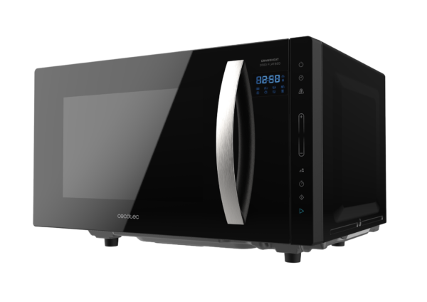 Vista frontal del microondas digital Cecotec Proclean 2500 con panel de control táctil y mando giratorio