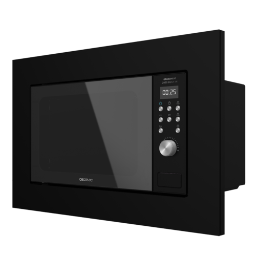 Vista frontal del microondas digital Cecotec Proclean 2500 con panel de control táctil y mando giratorio