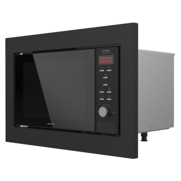 Vista frontal del microondas digital Cecotec Proclean 2500 con panel de control táctil y mando giratorio