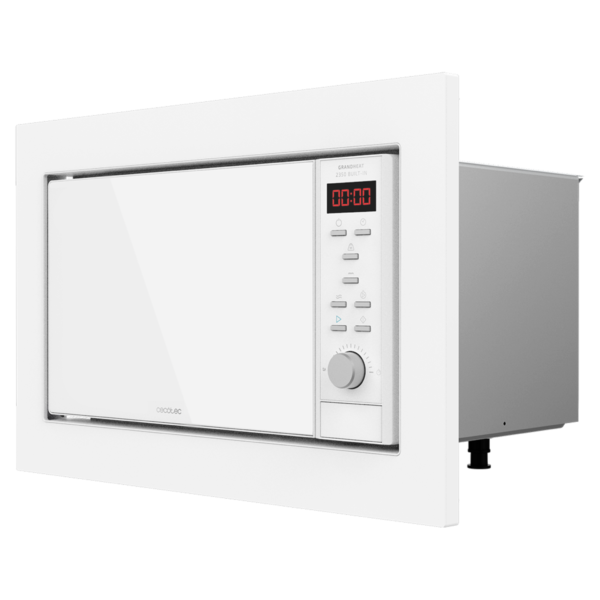 Vista frontal del microondas digital Cecotec Proclean 2500 con panel de control táctil y mando giratorio