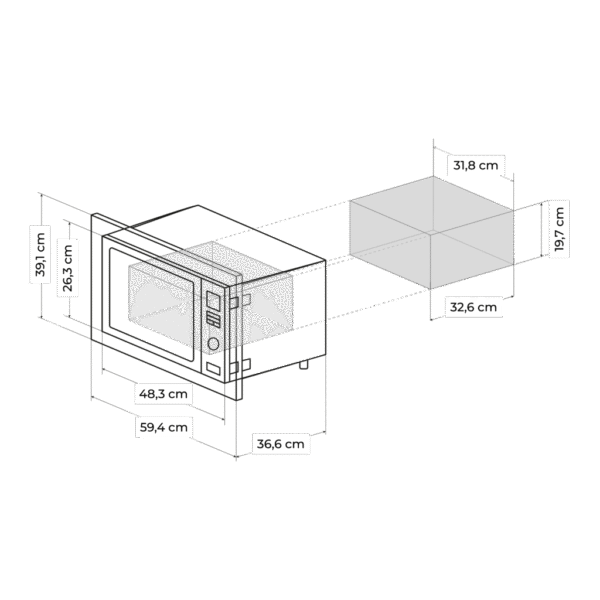 Imagen 2 Microondas digital encastrable de 23 L con 900 W de potencia, grill de 1000 W y 9 funciones preconfiguradas en color blanco. Optimización de espacio y diseño.