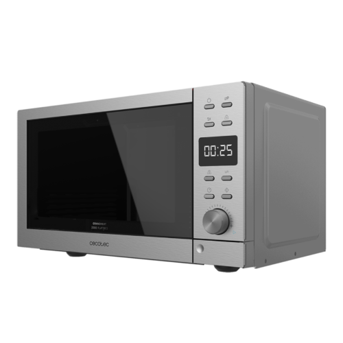Vista frontal del microondas digital Cecotec Proclean 2500 con panel de control táctil y mando giratorio