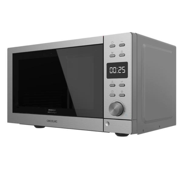 Vista frontal del microondas digital Cecotec Proclean 2500 con panel de control táctil y mando giratorio