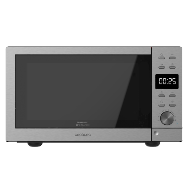 Imagen 2 El microondas digital sin plato Cecotec GrandHeat 2010 Flatbed Steel ofrece 20L de capacidad, 700W de potencia, 900W de grill y una limpieza muy sencilla.