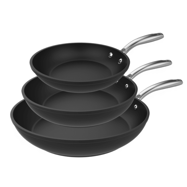 Vista frontal del Set de 6 cuchillos Cecotec Swiss Chef color negro con hojas de acero inoxidable y revestimiento cerámico en su caja original