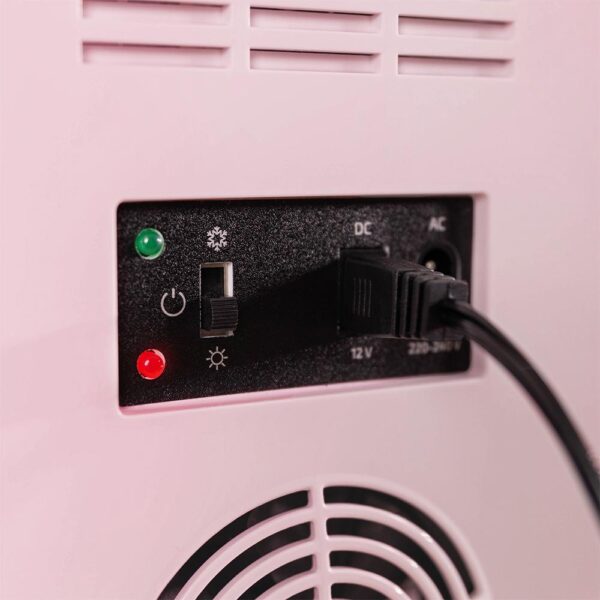 Imagen 8 El Bolero MiniCooling 6L Bahamas Pink es un frigorífico portátil de 6 litros con función frío y calor, compatible con 12V y 220V, ideal para coches y caravanas.