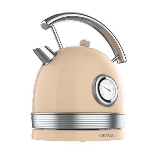 Imagen 2 Hervidor de agua eléctrico estilo vintage de 1,8 litros y 2200 W. Diseño en acero inoxidable beige con medidor de temperatura y base 360º para máxima comodidad.