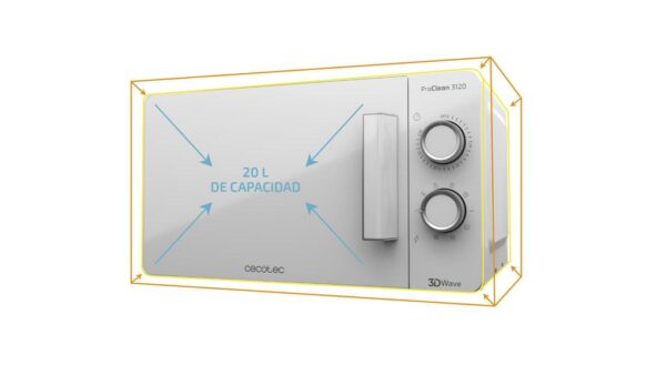 Imagen 6 Microondas blanco Cecotec ProClean 3120 de 20 litros con grill. Cuenta con revestimiento interior Ready2Clean, tecnología 3DWave y 6 niveles de potencia.