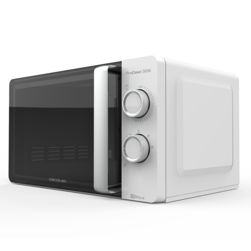 Microondas Cecotec ProClean 3010 color blanco con mandos giratorios y tirador frontal