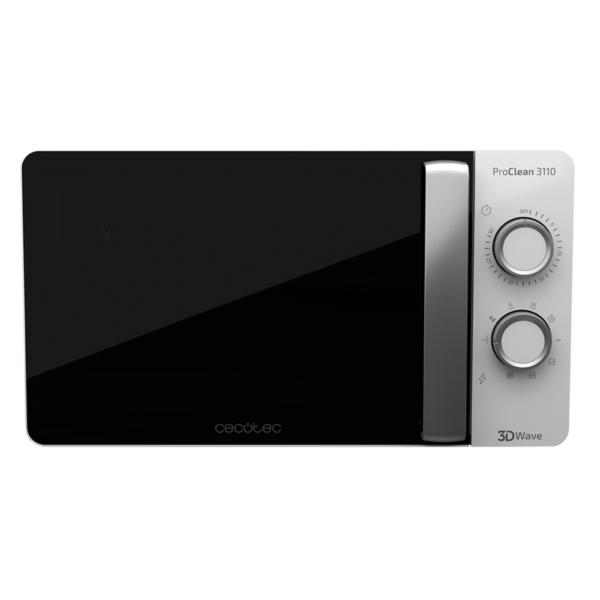 Imagen 2 Microondas con grill Cecotec ProClean 3110 de 20 litros. Ofrece 700W de potencia, grill de 800W, tecnología 3DWave y 6 niveles en un diseño blanco elegante.