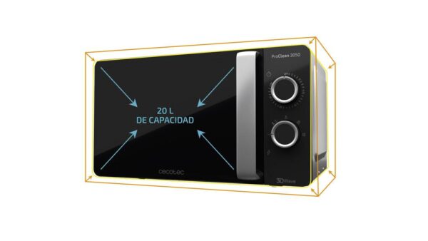 Imagen 8 Microondas Cecotec ProClean 3050 de 20 litros y 700W. Diseño en negro y plata con revestimiento Ready2Clean, 6 niveles de potencia y modo descongelar.