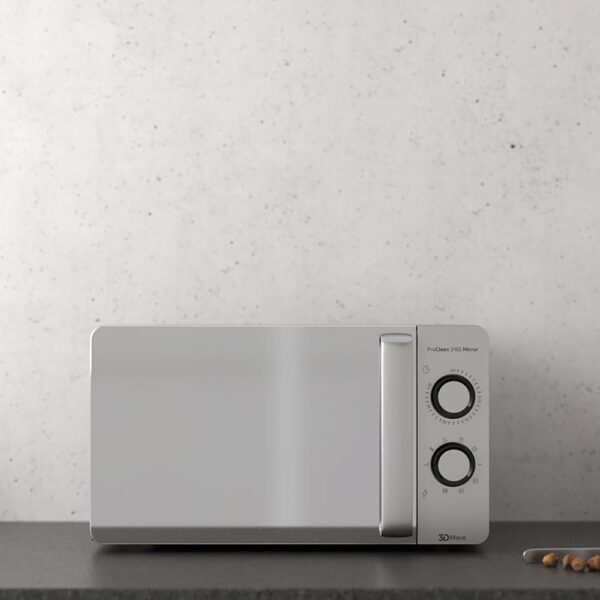 Imagen 2 Microondas Cecotec ProClean 3160 Mirror de 20 L, 700W de potencia y grill de 800W. Elegante diseño plateado, frontal de espejo y revestimiento Ready2Clean.
