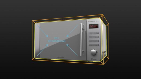 Imagen 3 Microondas Cecotec ProClean 5020 Mirror de 20 litros y 700W. Diseño frontal elegante con efecto espejo, tecnología 3DWave y revestimiento Ready2Clean.