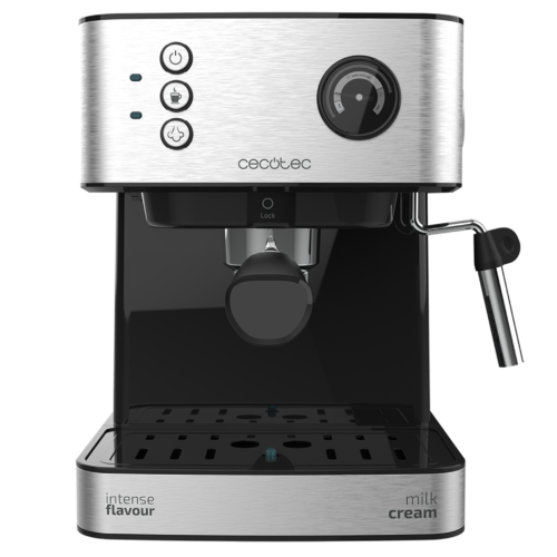 Imagen 2 Cafetera Cecotec Power Espresso 20 Professionale de 850 W y 20 bares. Incluye manómetro de control, vaporizador orientable y acabados en acero inoxidable.