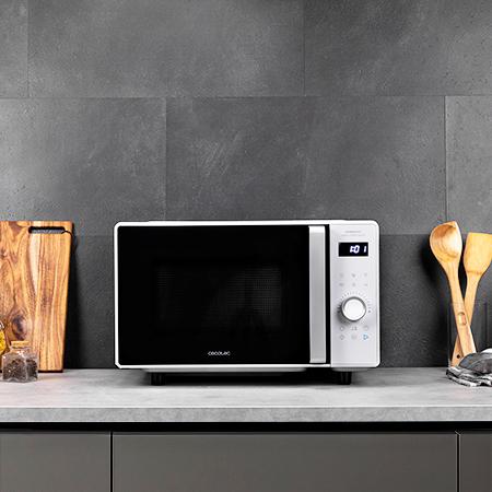 Imagen 2 Microondas digital sin plato Cecotec GrandHeat 2500 Flatbed Touch White de 25L y 800W. Diseño moderno con panel táctil, 8 funciones y tecnología Flatbed.