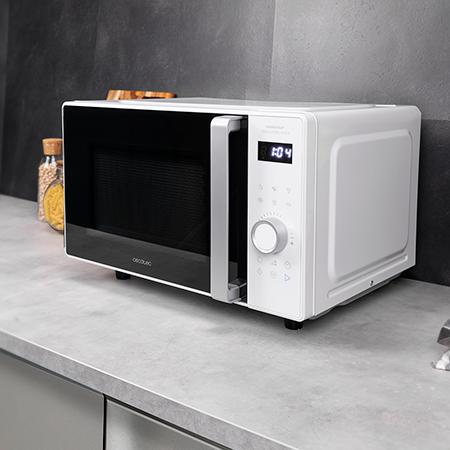 Imagen 5 Microondas digital sin plato Cecotec GrandHeat 2500 Flatbed Touch White de 25L y 800W. Diseño moderno con panel táctil, 8 funciones y tecnología Flatbed.