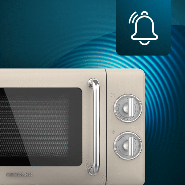 Imagen 7 Microondas mecánico Cecotec ProClean 3010 Retro Beige de 20 litros y 700 W. Diseño vintage con temporizador y mandos giratorios para un uso muy sencillo.