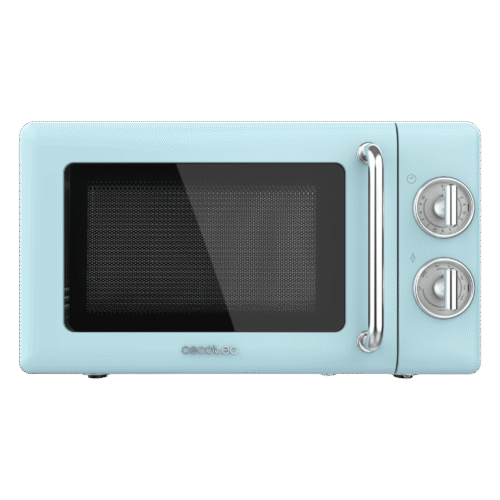 Vista frontal del microondas digital Cecotec Proclean 2500 con panel de control táctil y mando giratorio