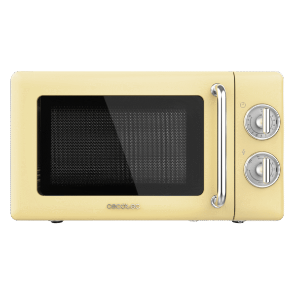 Vista frontal del microondas digital Cecotec Proclean 2500 con panel de control táctil y mando giratorio