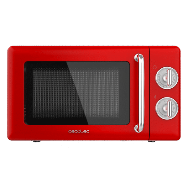 Vista frontal del microondas digital Cecotec Proclean 2500 con panel de control táctil y mando giratorio