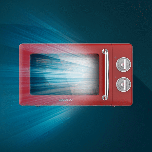 Imagen 8 Microondas mecánico Cecotec ProClean 3110 Retro Red de 20 litros y 700 W. Incluye función grill y diseño vintage rojo que aporta estilo único a tu cocina.