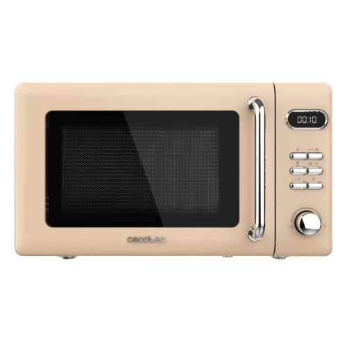 Vista frontal del microondas digital Cecotec Proclean 2500 con panel de control táctil y mando giratorio