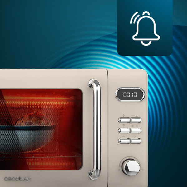 Imagen 7 Microondas digital Cecotec ProClean 5110 Retro Beige de 20 litros y 700 W. Diseño vintage con grill, panel de control intuitivo y temporizador exacto.