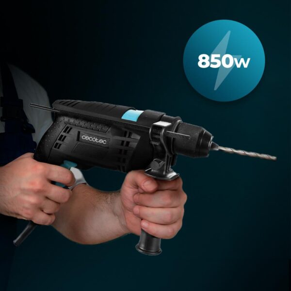 181-Imagen-3 Imagen 3 Taladro percutor PowerDrill 850 Keyless de Cecotec con 850 W, 4800 rpm y portabrocas de 13 mm. Incluye maletín y 9 brocas para perforar madera, metal y pared.