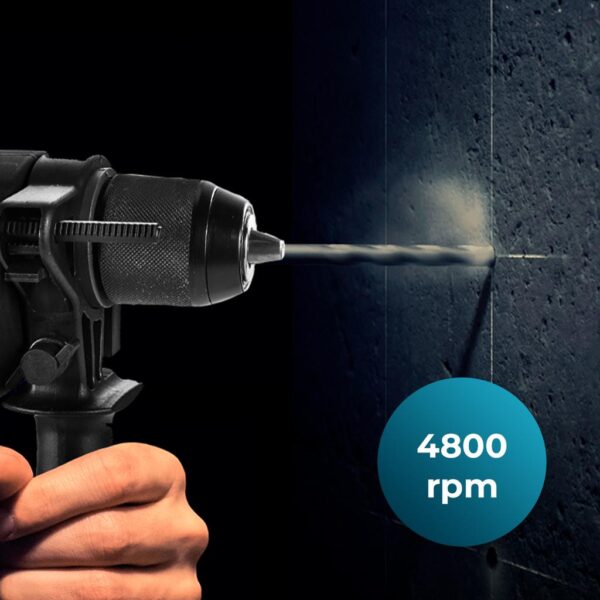 181-Imagen-7 Imagen 7 Taladro percutor PowerDrill 850 Keyless de Cecotec con 850 W, 4800 rpm y portabrocas de 13 mm. Incluye maletín y 9 brocas para perforar madera, metal y pared.