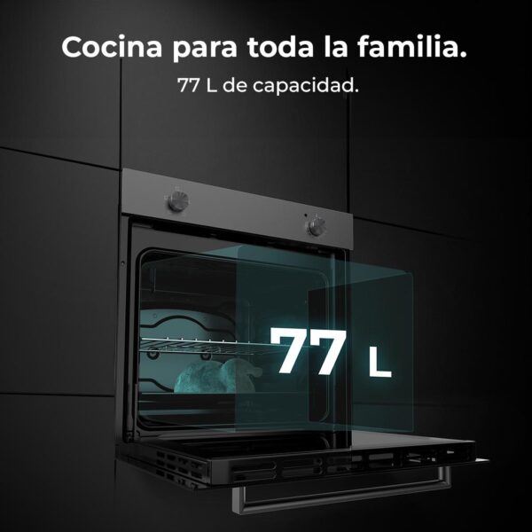 Imagen 5 Horno integrable Cecotec Bolero Hexa C126000 Dark Inox A con 77 litros de capacidad, 4 funciones de cocción, 2800 W de potencia y eficiencia energética clase A.