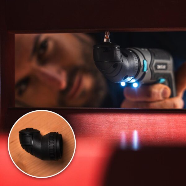 Imagen 4 Atornillador a batería PowerGyro 3500 Angle set de 3,6 V con par de 4 Nm, cabezal giratorio y accesorio de 90 grados para trabajos en espacios reducidos.