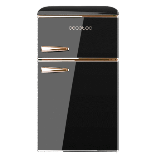 Imagen 2 Mini frigorífico retro Bolero CoolMarket 2D Origin 86 Black E de 86 litros, diseño vintage negro con detalles gold rose y clasificación energética clase E.