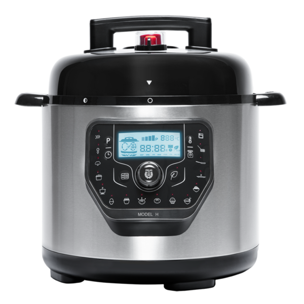 Vista frontal del Set de 6 cuchillos Cecotec Swiss Chef color negro con hojas de acero inoxidable y revestimiento cerámico en su caja original