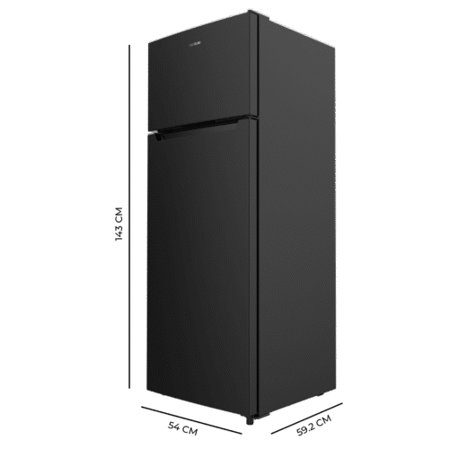 Imagen 2 Frigorífico de dos puertas Bolero CoolMarket 2D 211 Black E con 211 litros de capacidad, eficiencia energética clase E y elegante acabado en color negro mate.