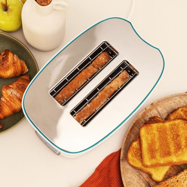 Imagen 6 Tostadora Toast&Taste Double W de 650 W con capacidad para dos tostadas. Incluye 7 niveles de potencia, funciones descongelar y recalentar, y pinzas incluidas.