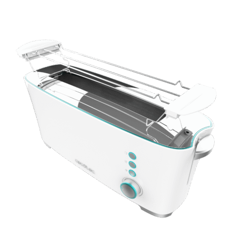 2182-Imagen-2 Imagen 2 Tostadora de ranura larga y 1000 W con capacidad para dos tostadas. Cuenta con soporte para panecillos, 7 niveles de potencia y función descongelar.