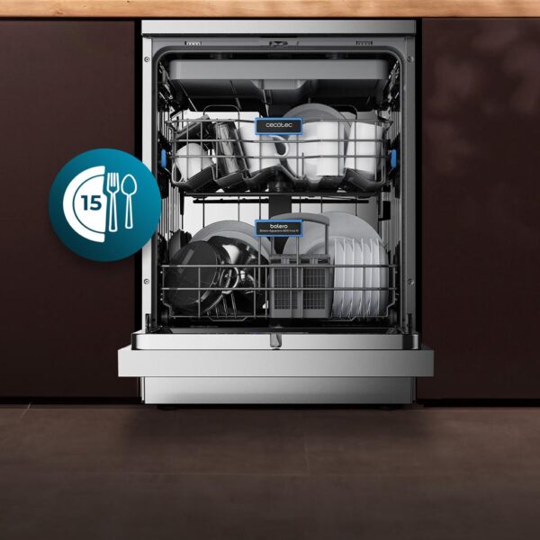 Imagen 6 Lavavajillas Bolero Aguazero 6210 Inox D de 60 cm con 15 cubiertos, clase energética D, 14 programas y tecnología Dry+ para un acabado impecable en cada lavado.