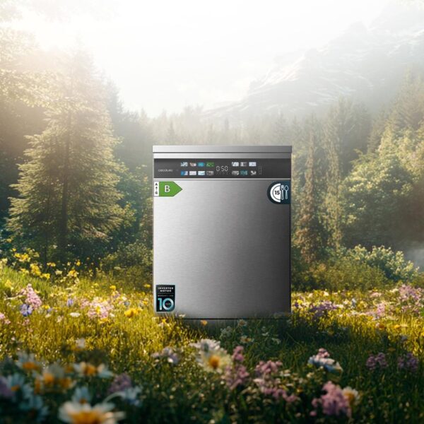Imagen 7 Lavavajillas Cecotec Bolero Aguazero 6700 Inox B de 60 cm con capacidad para 15 cubiertos, motor Inverter Plus, eficiencia energética B y sistema Turbo Dry+.