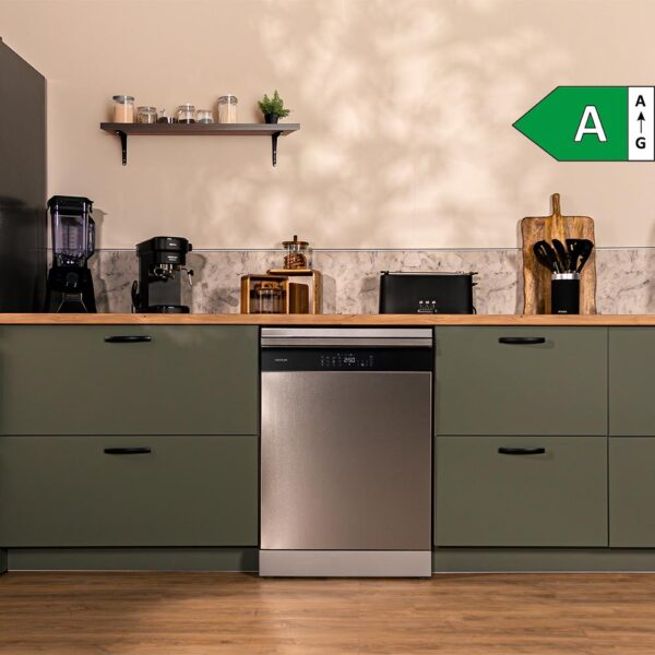 Imagen 6 Lavavajillas Bolero Aguazero 6800 Inox A de 60 cm con Motor Inverter Plus Duo, 14 cubiertos, clase energética A y sistema O2 Dry para un secado eficiente y ahorro.